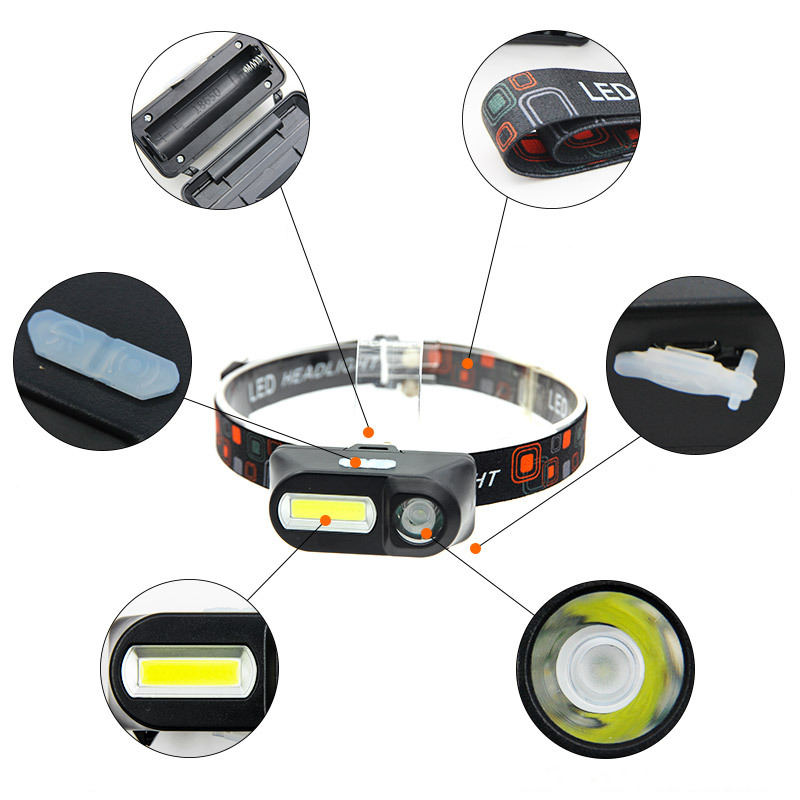 Double Light Rechargeable Induction Sensor Headlight Power by 18650 Battery