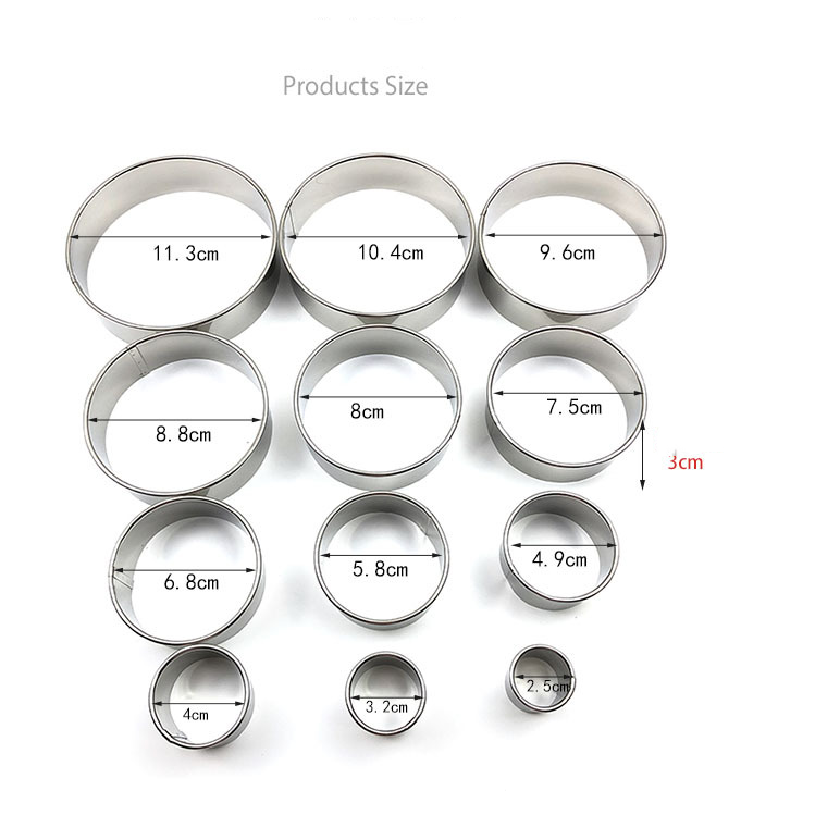 Stainless Steel Mousse Ring 12-piece Round Cake Mold Doughnut Fondant Biscuit Mold Baking Tools