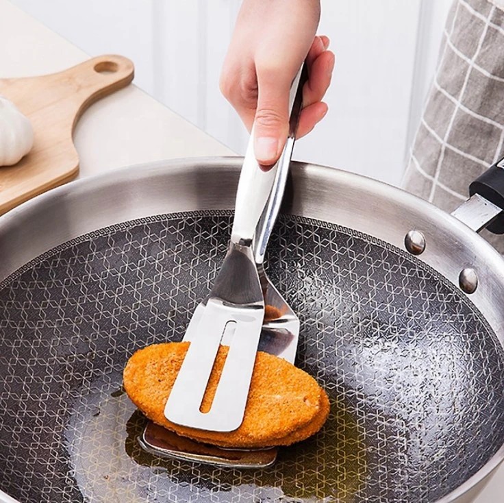 Stainless Steel Frying Shovel Clip Multifunctional Steak BBQ Tongs Frying Fish Spatula Clip Bread Clip