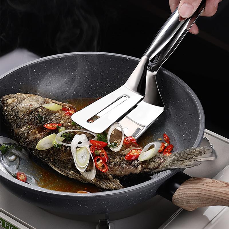 Stainless Steel Frying Shovel Clip Multifunctional Steak BBQ Tongs Frying Fish Spatula Clip Bread Clip