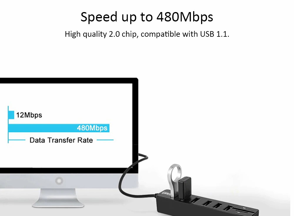 USB Hub Combo Splitter 6 Ports USB 2.0 High Speed Mini 2 In 1 SD TF Card Reader super mini size which is portable and convenient