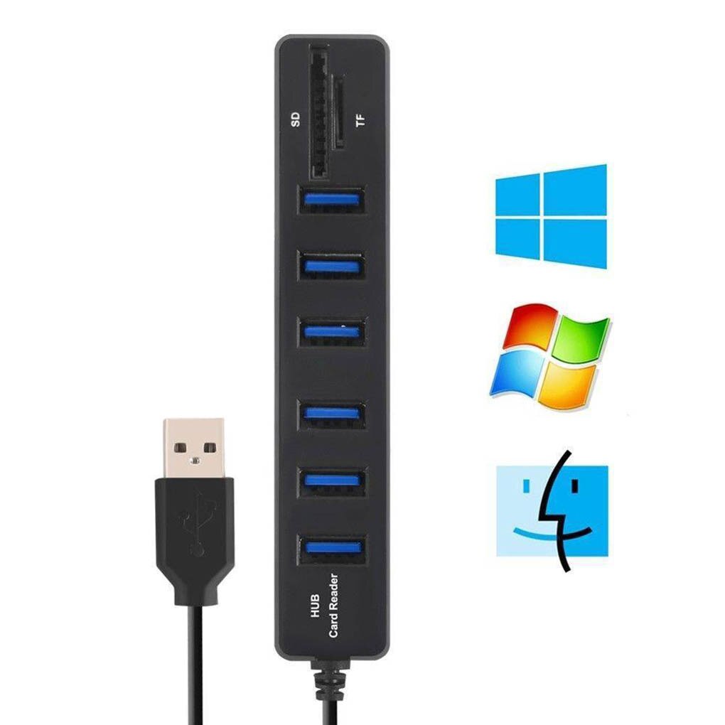 USB Hub Combo Splitter 6 Ports USB 2.0 High Speed Mini 2 In 1 SD TF Card Reader super mini size which is portable and convenient