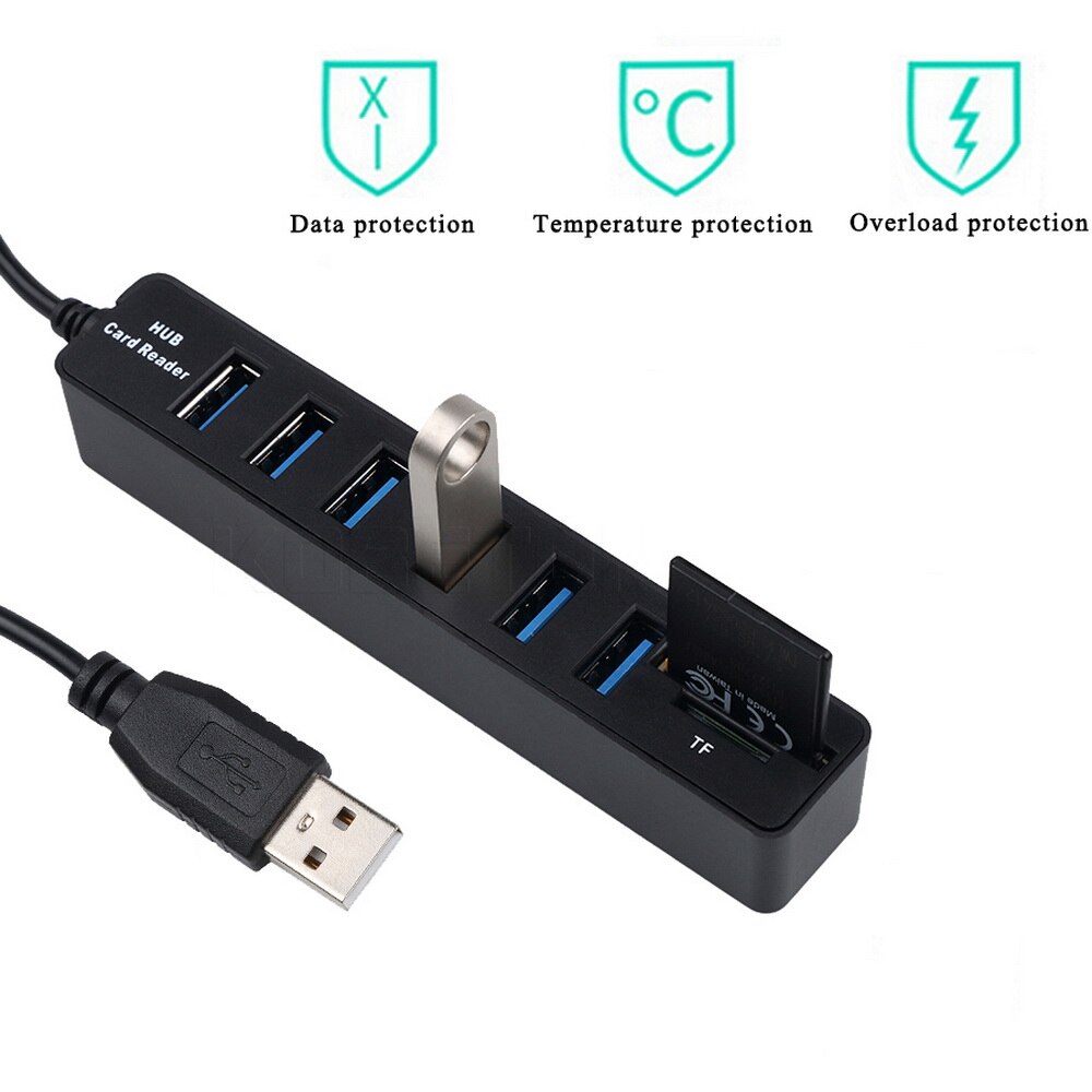 USB Hub Combo Splitter 6 Ports USB 2.0 High Speed Mini 2 In 1 SD TF Card Reader super mini size which is portable and convenient