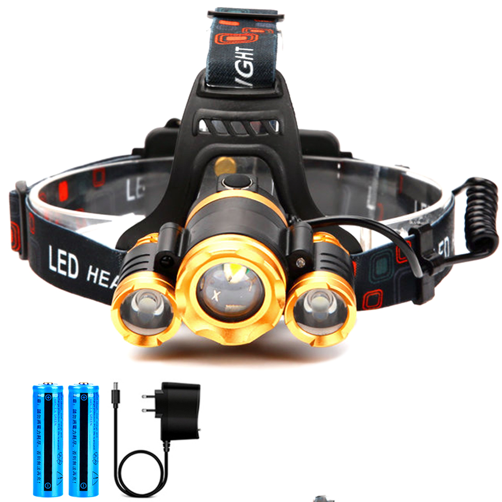 USB Rechargeable Zoom Led Headlight Induction 3LED T6 Head Lamp