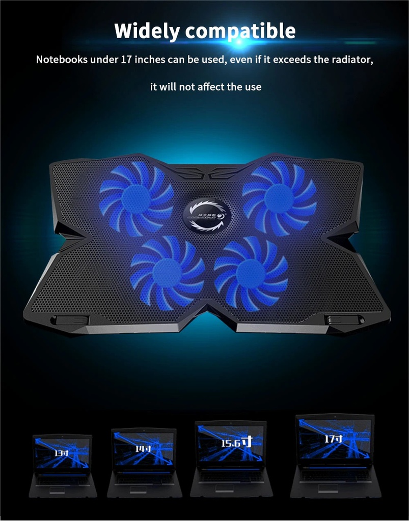 2 USB Ports Laptop Cooling Pad 4 Fans Laptop Cooler Pad Adjustable Speed Cooling Pad Notebook Stand Cooler for 14-17 Inch