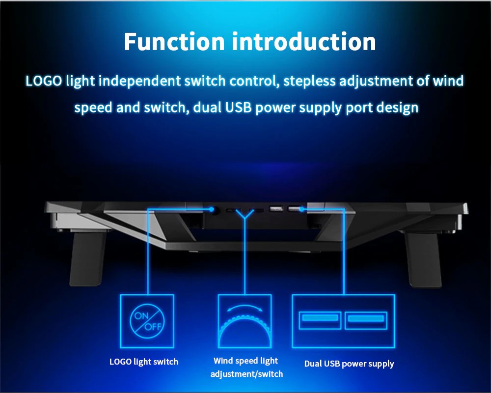 2 USB Ports Laptop Cooling Pad 4 Fans Laptop Cooler Pad Adjustable Speed Cooling Pad Notebook Stand Cooler for 14-17 Inch