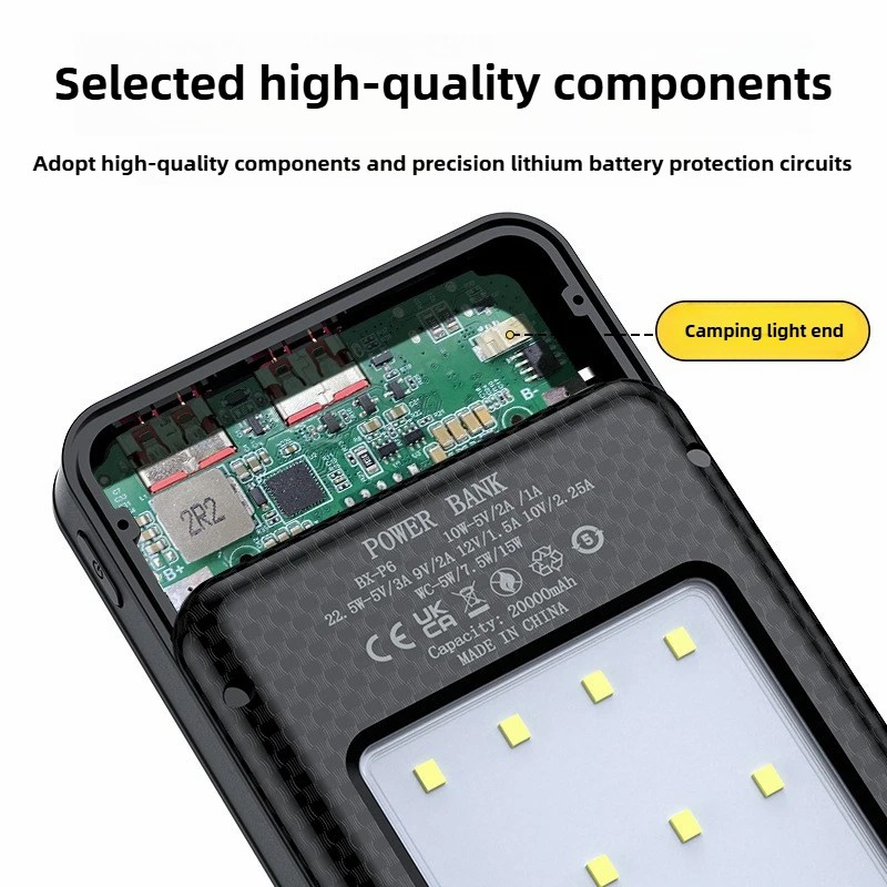 6*18650 20000mAh Power Bank Case DIY Shell Power Bank Battery Holder With Camping lamp (No Battery)