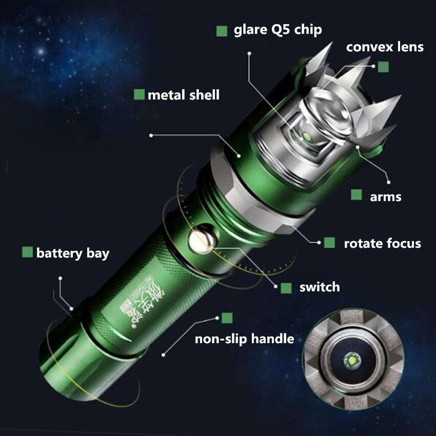 Led Rechargeable Aluminum Alloy Flashlight Defense Flashlight