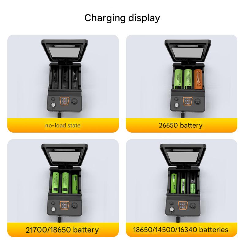 3 slot Solar lithium battery multi-function charger for 26650/21700/18650/18500/16340/14500