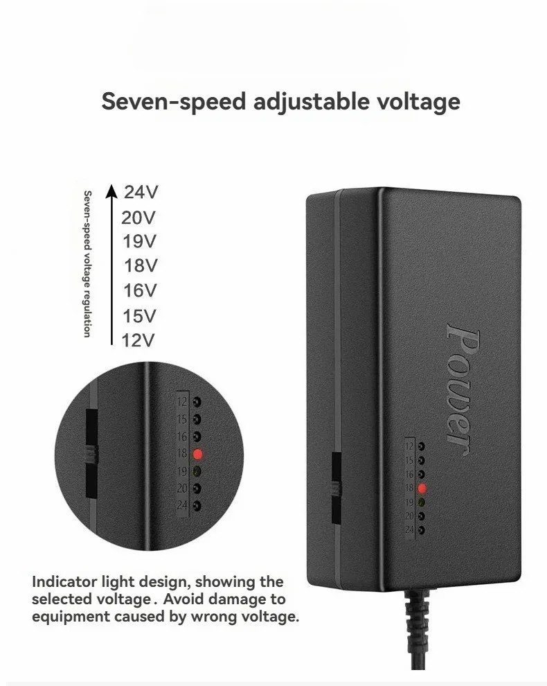 96W Universal Laptop Power Charger AC Adapter with 8 DC Jack Plug Converters 12V to 24V Adjustable Portable Charger