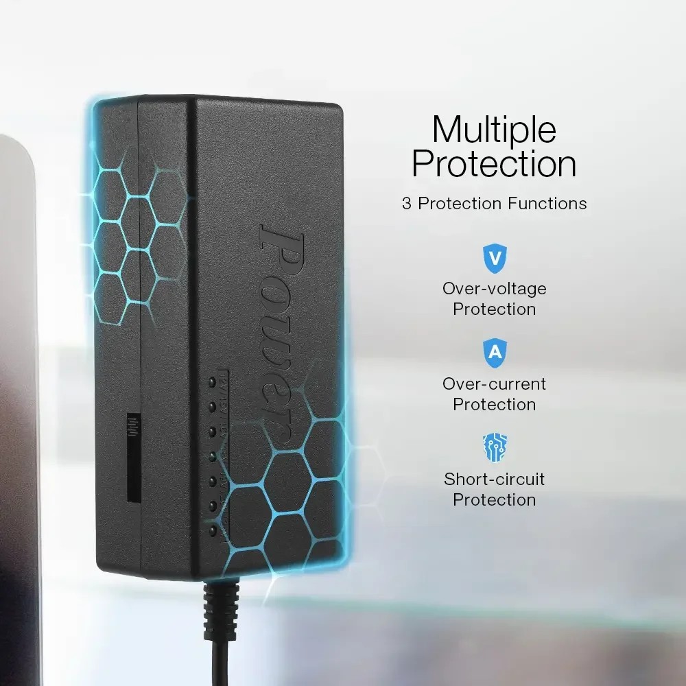 96W Universal Laptop Power Charger AC Adapter with 8 DC Jack Plug Converters 12V to 24V Adjustable Portable Charger
