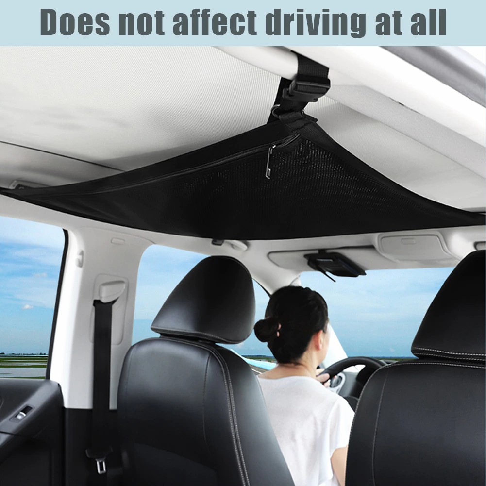 Double layer Car Ceiling Storage Net Pocket Car Roof Bag Interior Cargo Net Breathable Mesh Bag