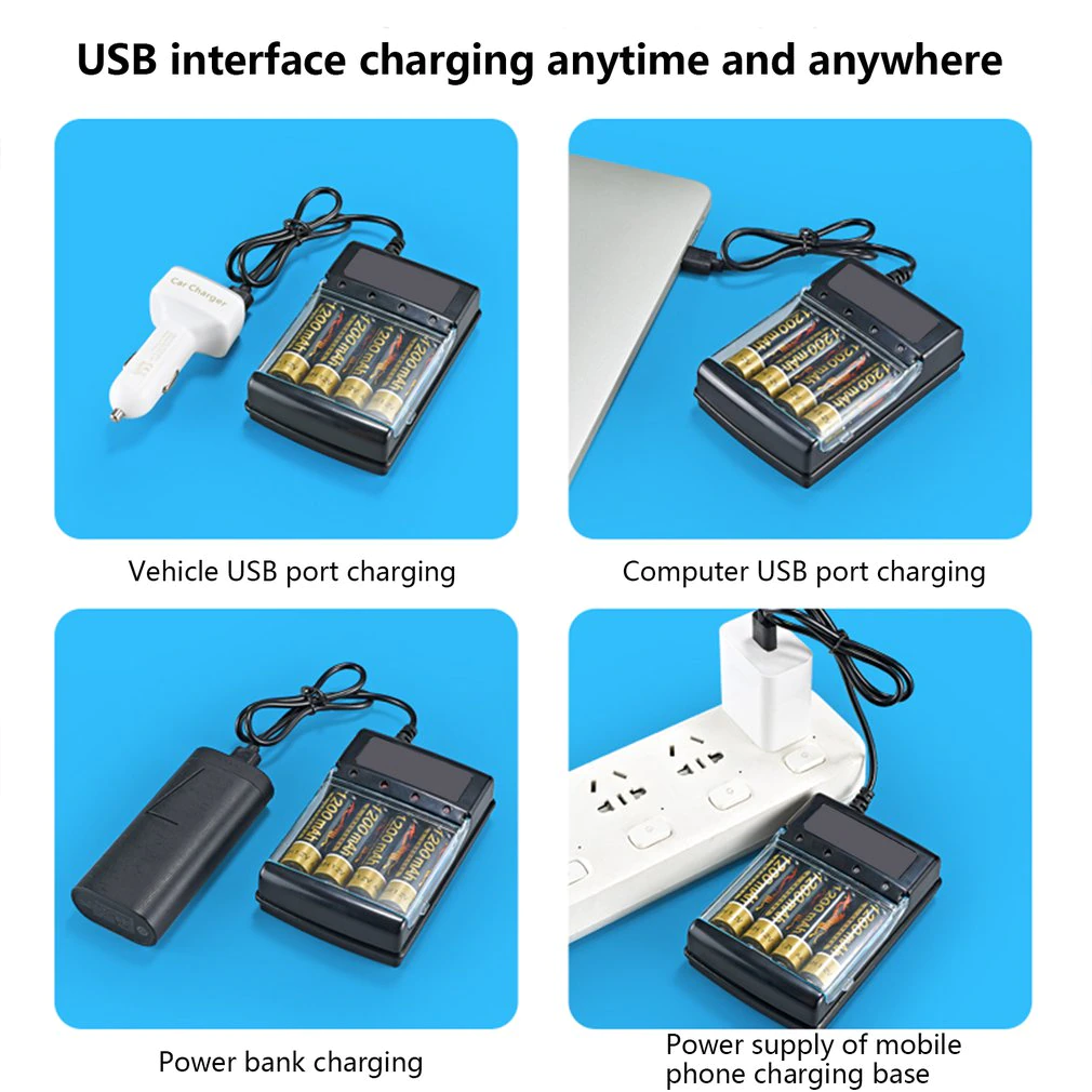 Four-slot Multi-Compatible AA/AAA Battery USB Charger