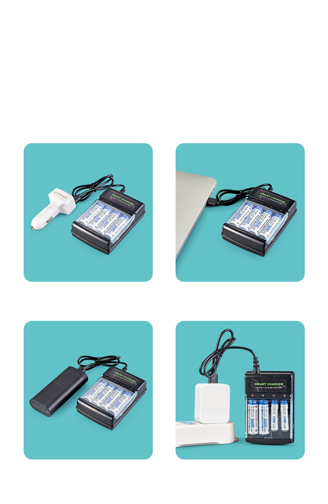 Four-slot Multi-Compatible AA/AAA Battery USB Charger