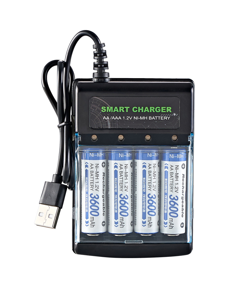 Four-slot Multi-Compatible AA/AAA Battery USB Charger
