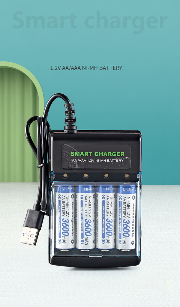 Four-slot Multi-Compatible AA/AAA Battery USB Charger