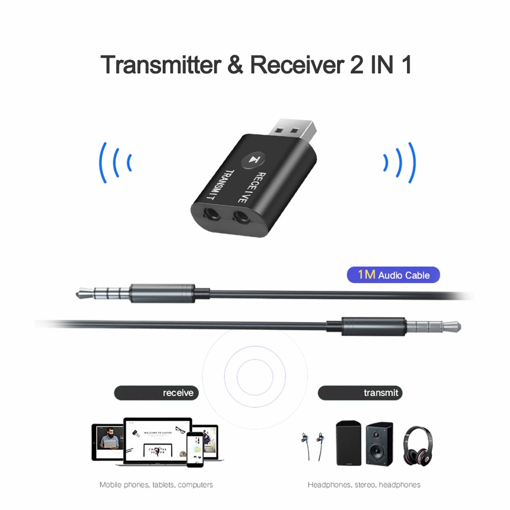 Bluetooth 5.0 adapter USB 2-in-1 Wireless Audio Combo Receiver