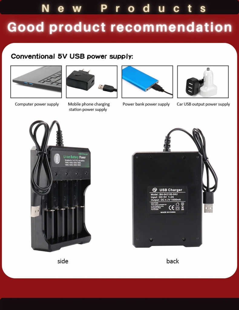 BmaX 4 Slots Battery Charger Intelligent Fast LED Indicator USB 10440 14500 16340 16650 14650 18350 18500 18650 Rechargeable