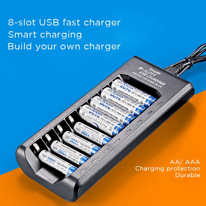 8 Slots Electric Battery Charger Intelligent Fast Led Indicator Usb Charger For Aa/aaa Ni-mh/ni-cd Rechargeable Battery