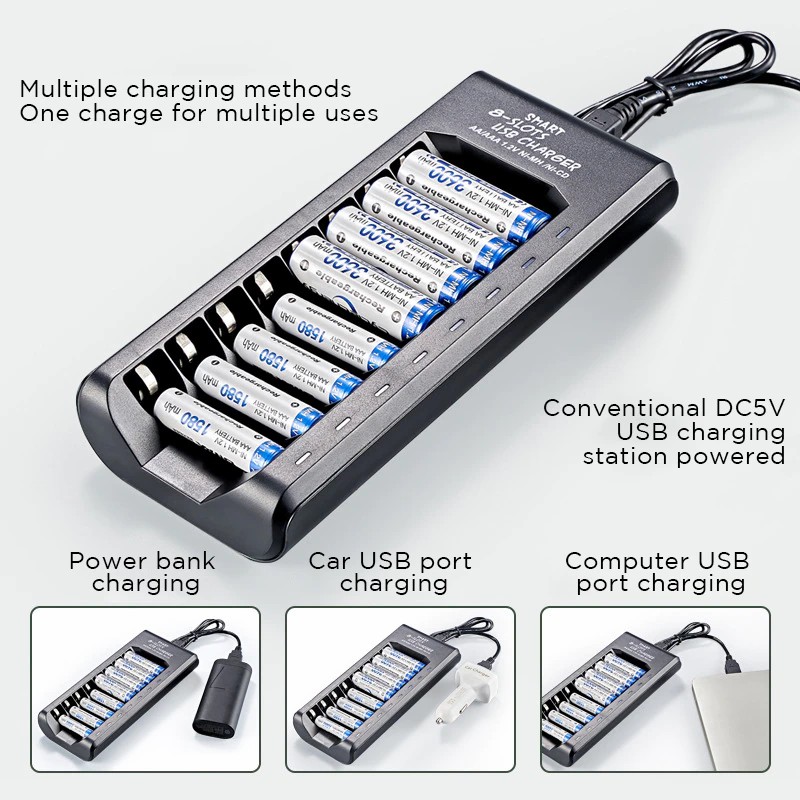 8 Slots Electric Battery Charger Intelligent Fast Led Indicator Usb Charger For Aa/aaa Ni-mh/ni-cd Rechargeable Battery