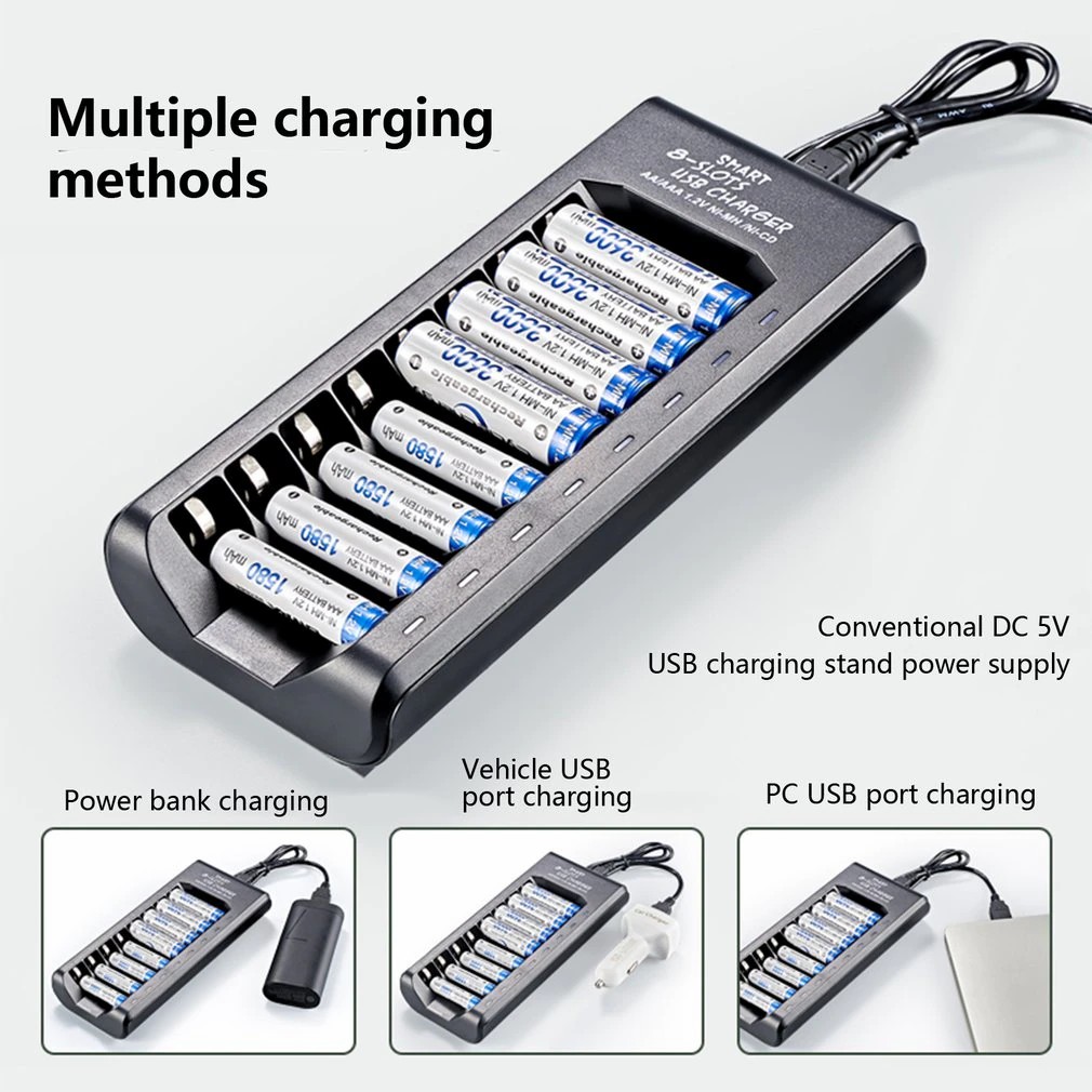8 Slots Electric Battery Charger Intelligent Fast Led Indicator Usb Charger For Aa/aaa Ni-mh/ni-cd Rechargeable Battery