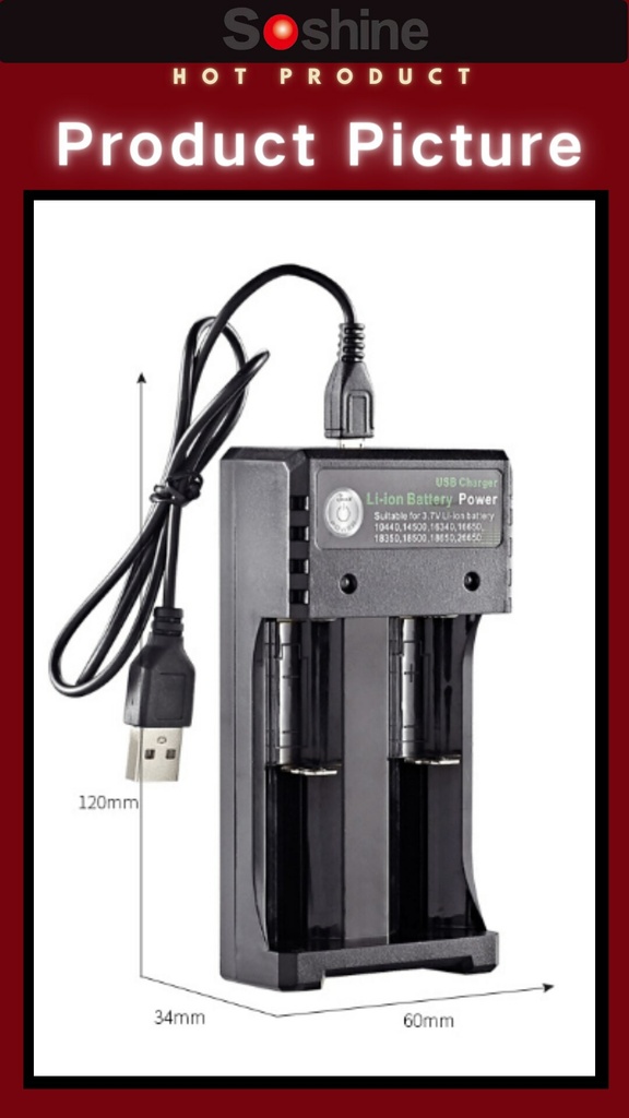 BmaX 2 Slots Battery Charger Intelligent Fast LED Indicator USB 10440 14500 16340 16650 18350 18500 18650 26650 Rechargeable