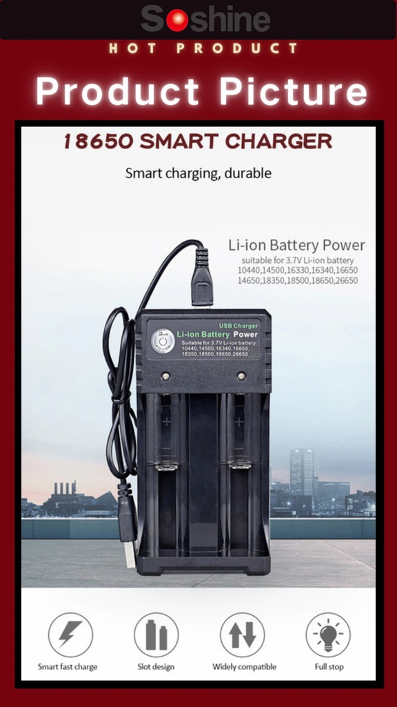 BmaX 2 Slots Battery Charger Intelligent Fast LED Indicator USB 10440 14500 16340 16650 18350 18500 18650 26650 Rechargeable