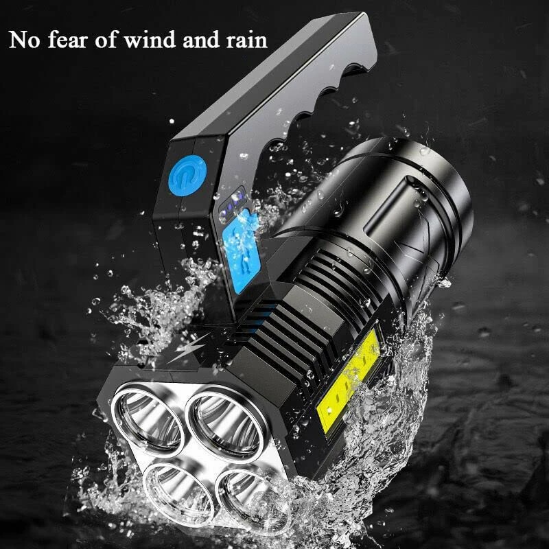 4 Core Portable LED Flashlight USB Rechargeable Light Waterproof COB Flashlight