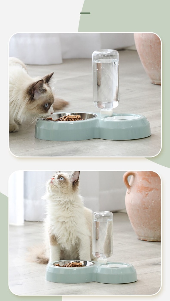 500ML Cat Waterer Pet Dog Cat Automatic Feeding Bowl Dog Feeder Water Storage Pet Dog Cat Food Bowl with Waterer