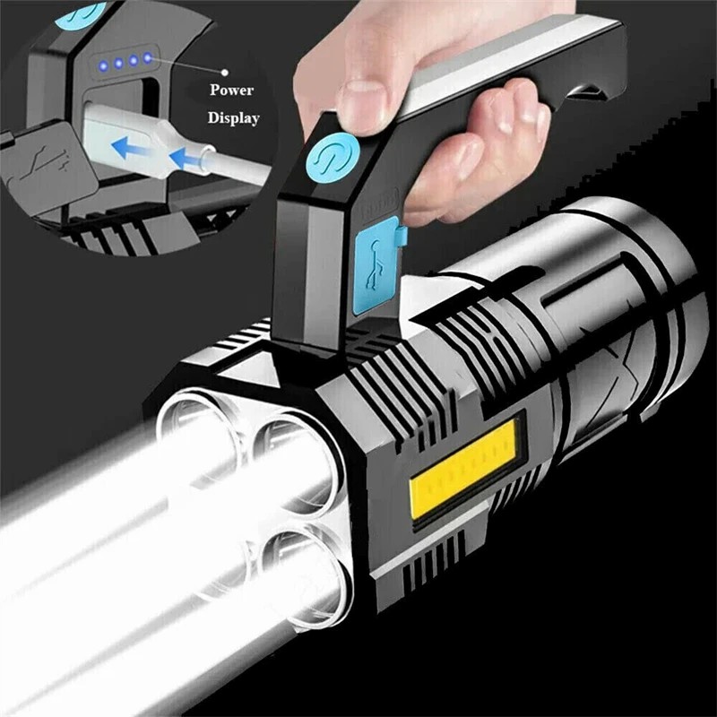 4 Core Portable LED Flashlight USB Rechargeable Light Waterproof COB Flashlight