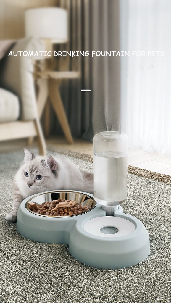 500ML Cat Waterer Pet Dog Cat Automatic Feeding Bowl Dog Feeder Water Storage Pet Dog Cat Food Bowl with Waterer