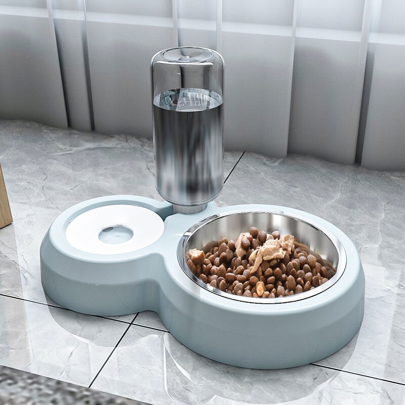 500ML Cat Waterer Pet Dog Cat Automatic Feeding Bowl Dog Feeder Water Storage Pet Dog Cat Food Bowl with Waterer