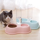Pet Double Bowls Dog Cat Automatic Feeder with Water Fountain Food Container
