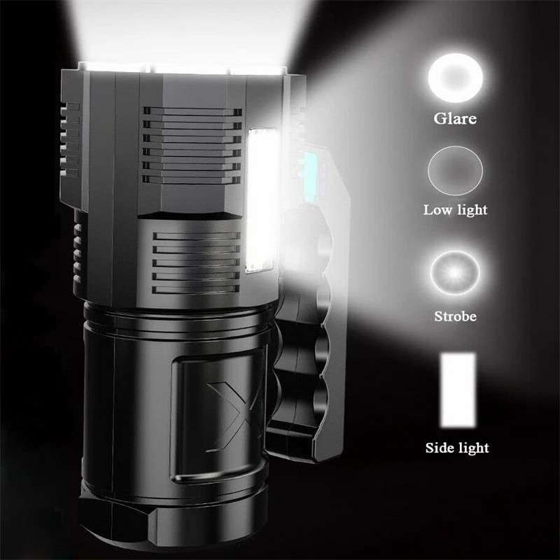 4 Core Portable LED Flashlight USB Rechargeable Light Waterproof COB Flashlight
