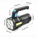 4 Core Portable LED Flashlight USB Rechargeable Light Waterproof COB Flashlight