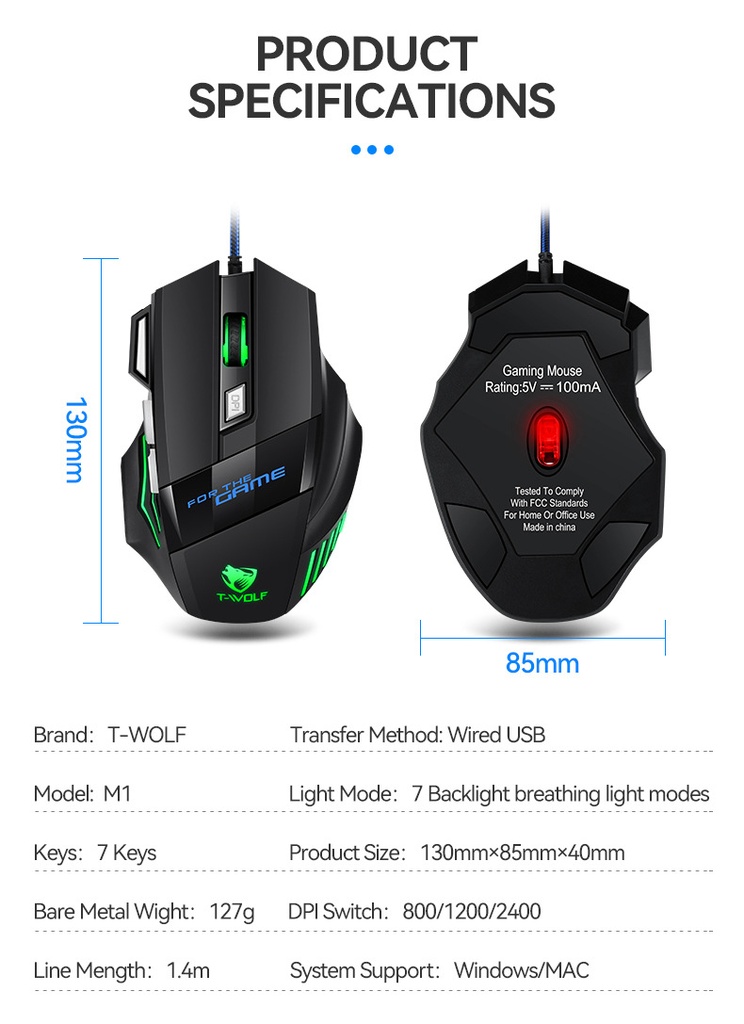 M1 Professional Game Luminous USB Mouse