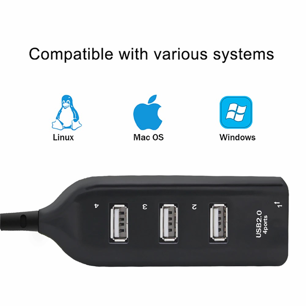 4 Port USB 2.0 Hub Particularly great for recent notebooks that provide a limited number of USB ports