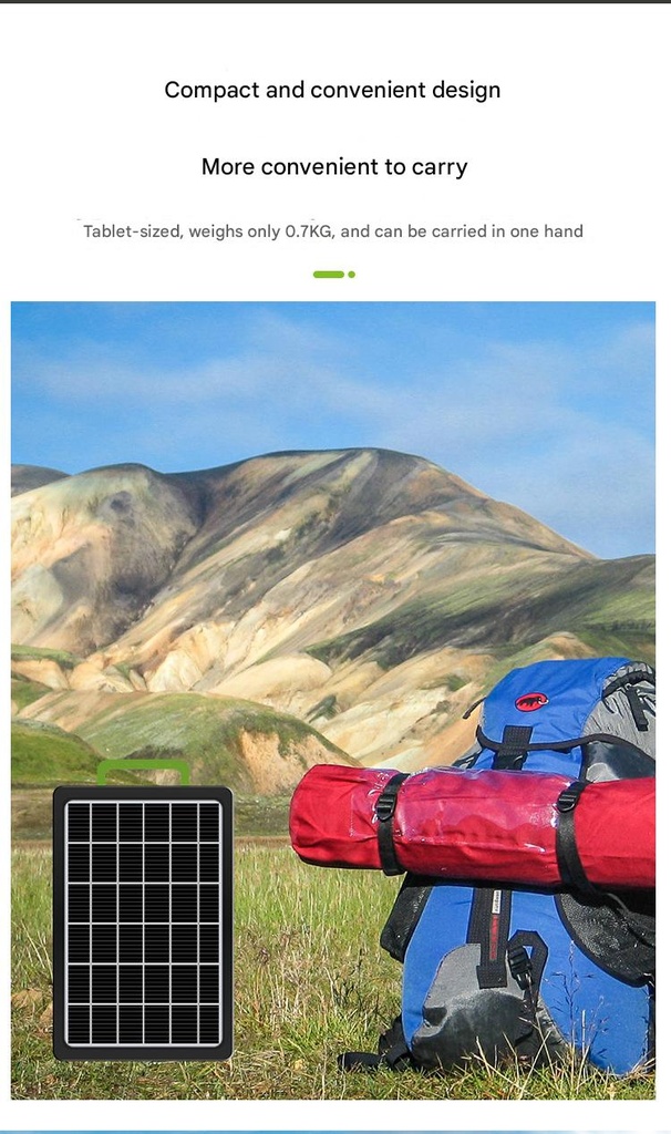 15W 6V USB mobile phone charging portable monocrystalline silicon solar panel LED with 1200mAh battery