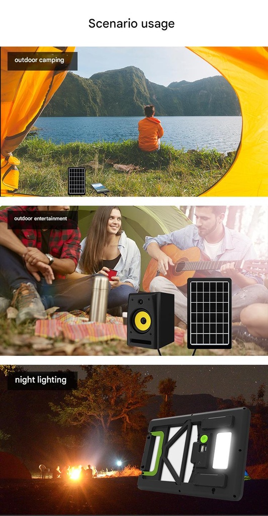 15W 6V USB mobile phone charging portable monocrystalline silicon solar panel LED with 1200mAh battery