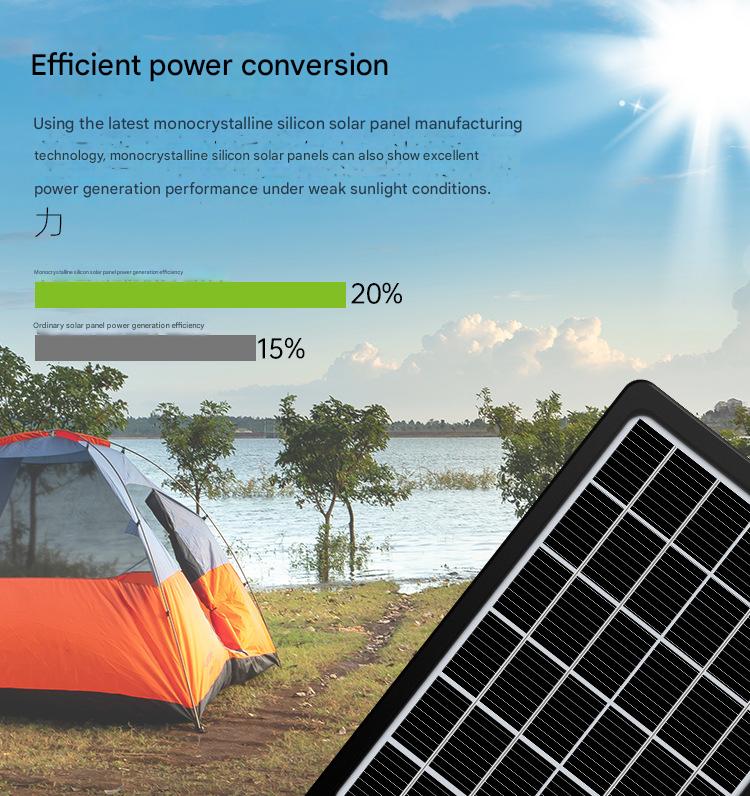15W 6V USB mobile phone charging portable monocrystalline silicon solar panel LED with 1200mAh battery