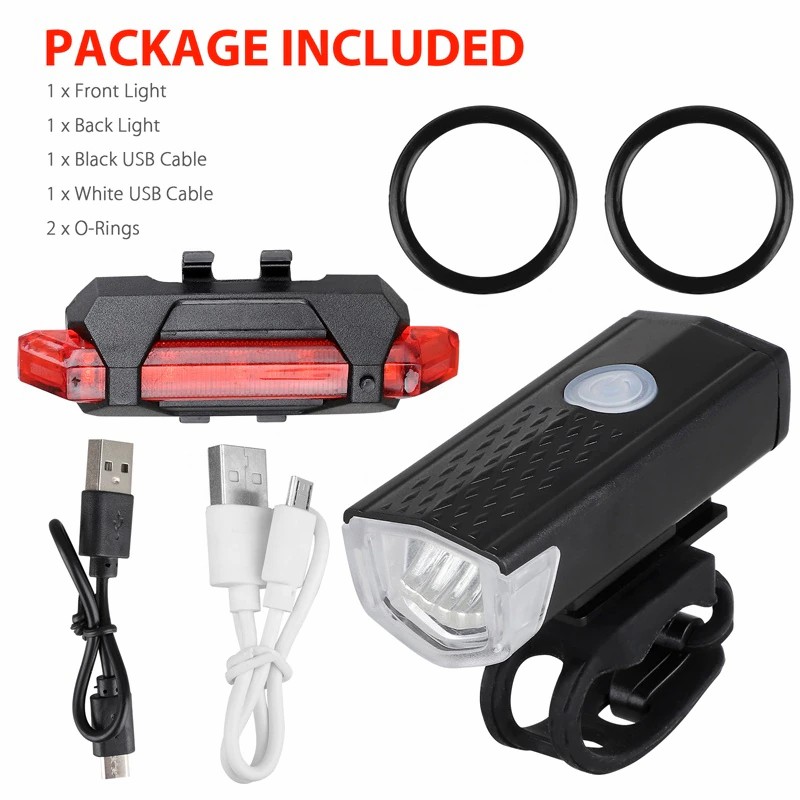 USB Rechargeable Bike Light Set Front Light with Taillight Easy to Install 3 Modes Bicycle Accessories