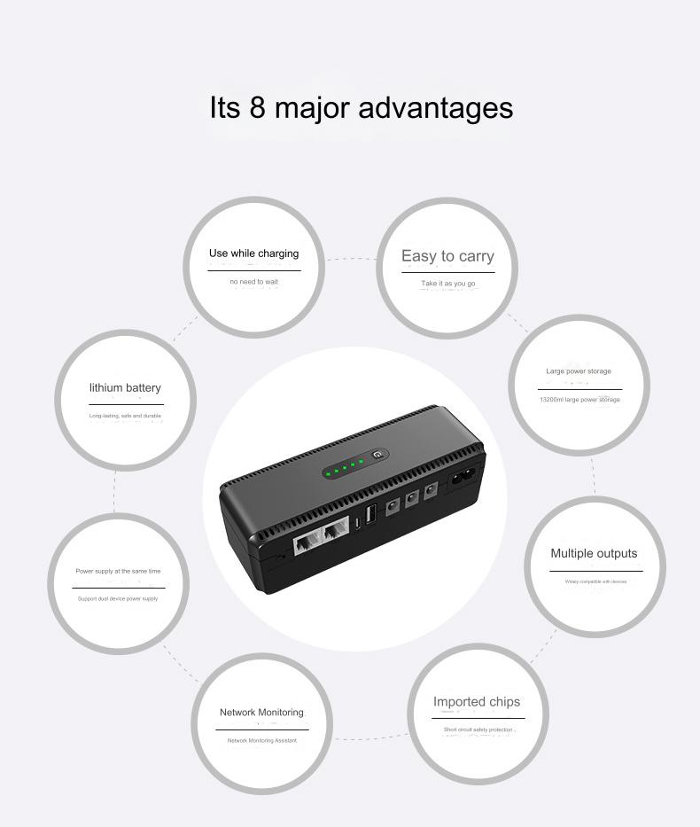 10400mAh UPS Power Supply 5V 9V 12V 18W Battery Backup Mini UPS Support POE for router CCTV