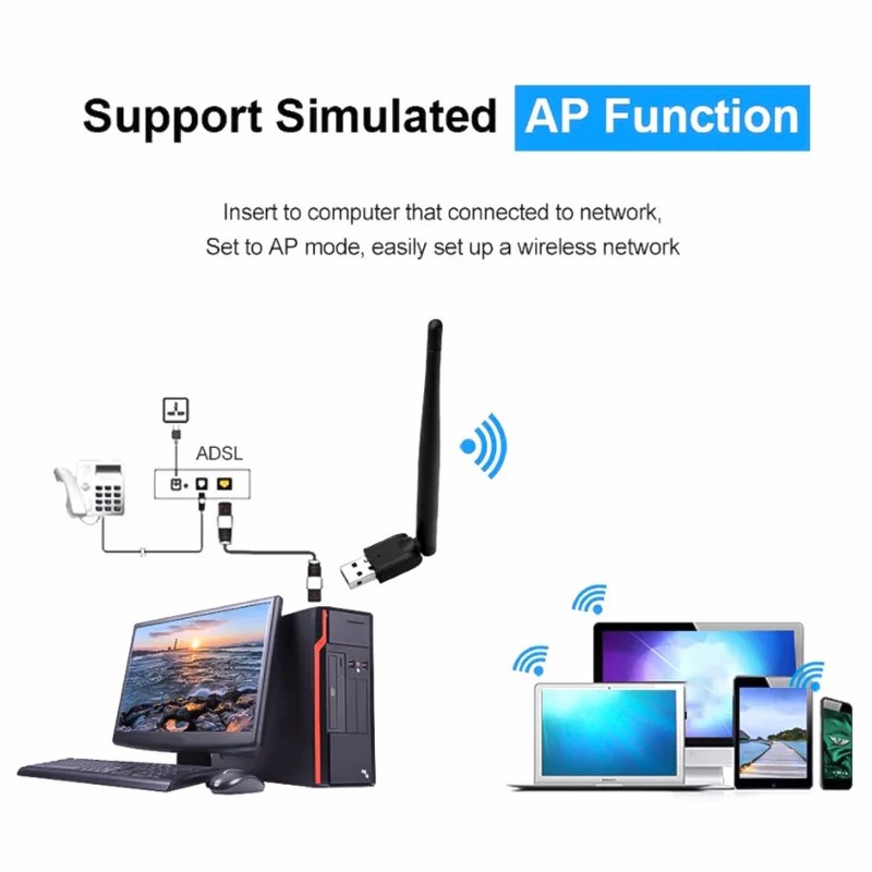 USB Wifi Adapter 150M WiFi Dongle Wi-fi Receiver Wireless Network Card MT7601