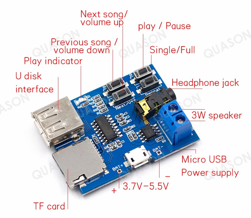 MP3 lossless decoding board with built-in amplifier MP3 module MP3 decoder TF card U disk decoding player