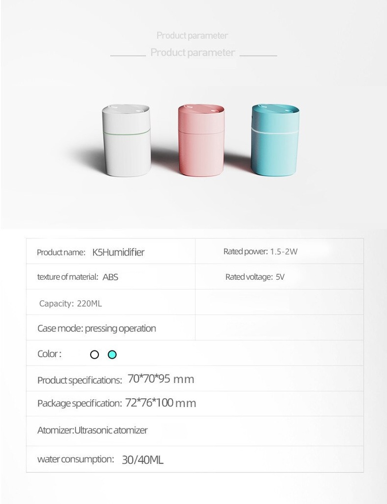 220ML Mini Humidifier Home Aromatherapy Diffuser USB Aroma Mist Maker With Light