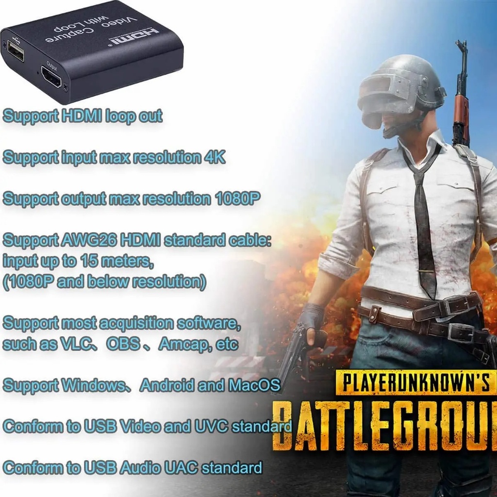 4k Audio Video Capture Card with Loop Out HDMI-compatible USB 2.0 for Phone PS4 Game Live Video Streaming Record