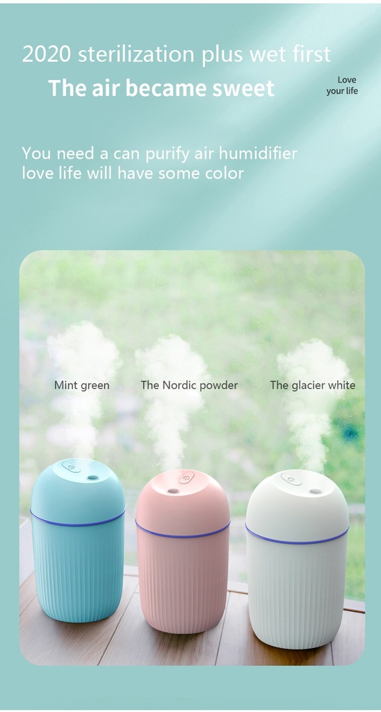 420ml Air Humidifier Silent Household Mist Maker USB Plug Aroma Diffuser Continuous/Intermittent Mode Fine Spray With Led Light