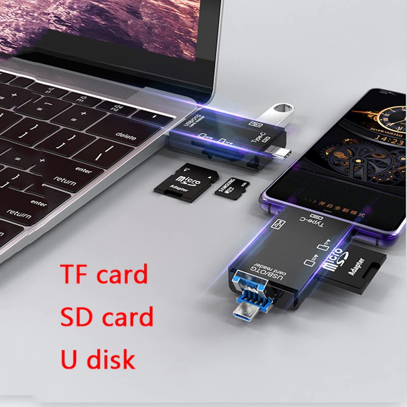 All in One Micro USB Type-c OTG TF SD Card Reader Dual Slot Flash Memory Card Adapter