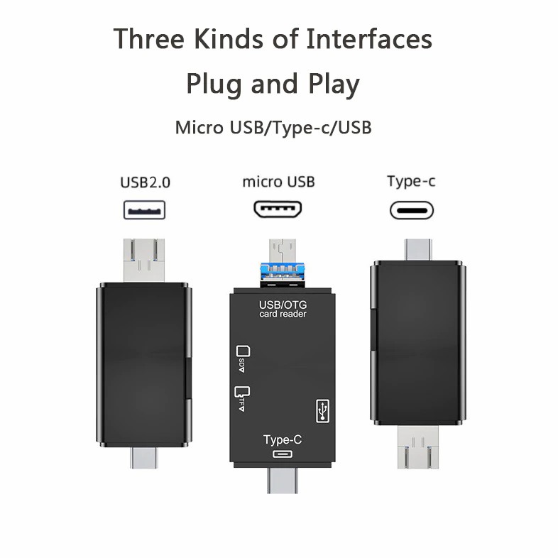 All in One Micro USB Type-c OTG TF SD Card Reader Dual Slot Flash Memory Card Adapter
