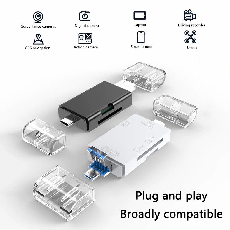 All in One Micro USB Type-c OTG TF SD Card Reader Dual Slot Flash Memory Card Adapter
